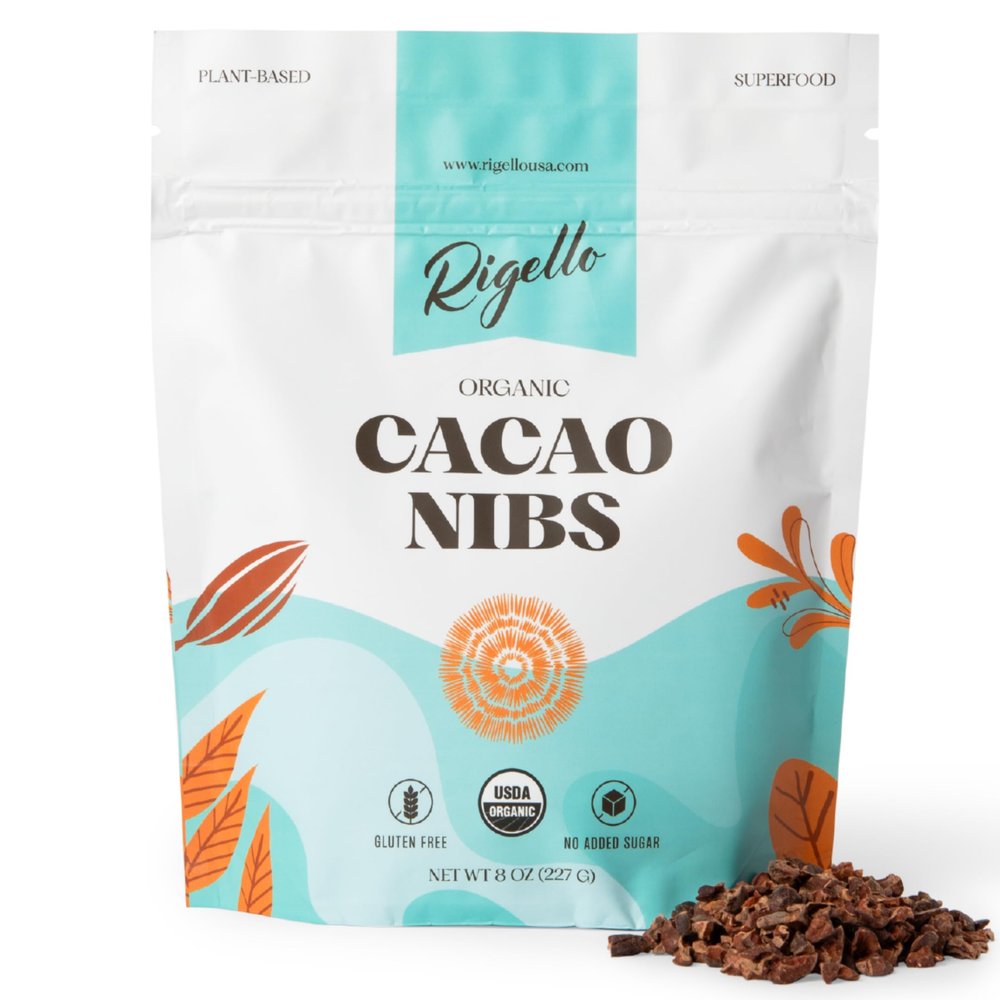 Rigello Organic Cacao Nibs - Vegan, Gluten Free, Non-GMO, Sustainable (8 oz)
