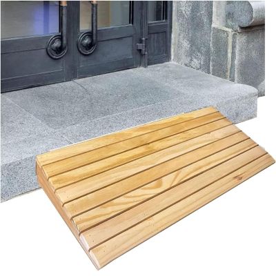 2-6inch Rise Threshold Ramp Door Entry Ramp Wheelchairs Walkers Transition Ramp Non-Slip Solid Wooden Threshold Ramp for Doorways, Porch, Step, Sheds Doors, Garage (Size : 38.8x35x15cm)