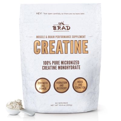 B.rad 100% Pure Micronized Creatine Monohydrate Powder | Natural, No Additives | Boosts Muscle Strength, Recovery & Performance | Supports Brain Health | 300g, 60 Servings
