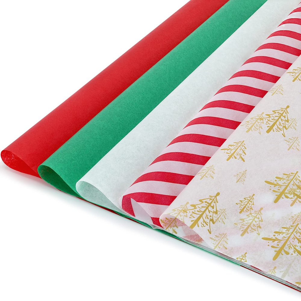 120 Sheets Christmas Tissue Paper for Gift Bags, Christmas Wrapping Paper Bulk Assorted Design Gift Xmas for Holiday Crafts (Gold Xmas Tree)