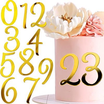 0~9 Numbers Happy Birthday Cake Toppers Acrylic Cake Topper Side Cake Decorations Mirror Gold Cupcake Toppers Cake Decorating Supplies Birthday Cake Decor Wedding Anniversary Birthday Party Supplies