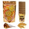 100 Pack Mylar Bags for Food Storage Resealable Aluminum Foil Stand Up Pouch with Window & Hang Hole 3.947.08 Inch Reusable Zipper Lock Food Packaging Heat Seal Bags for Small Business & Home - Gold view 1