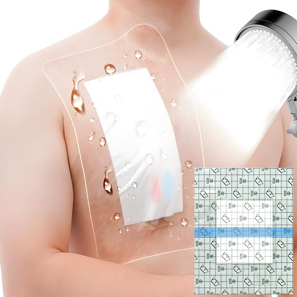 10"x12" Waterproof Shower Cover Incision Bandages for Large Wound with No Glue On The Center Adhesive Transparent Shower Protector Post Surgical Water Barrier Guard Pack of 14