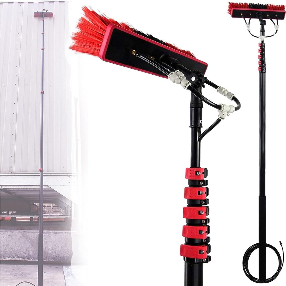 Water Fed Pole Brush-Car Wash Brush,w/Water Fed Telescopic Brush,Solar Panel Cleaning Brush,for Home and Commercial Window Cleaning Kit,