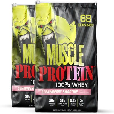 COLOSSAL LABS Muscle Whey Protein Flavored Protein Powder, 25,000mg Amino Acids/Serving, Cold Filtered(Packaging May Vary) (10 Pound (Pack of 2), Strawberry)