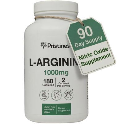 PRISTINE'S L Arginine Supplements for Men & Women - 1000mg Capsules 90 Day Supply Nitric Oxide & Pre Workout Amino Acid Support