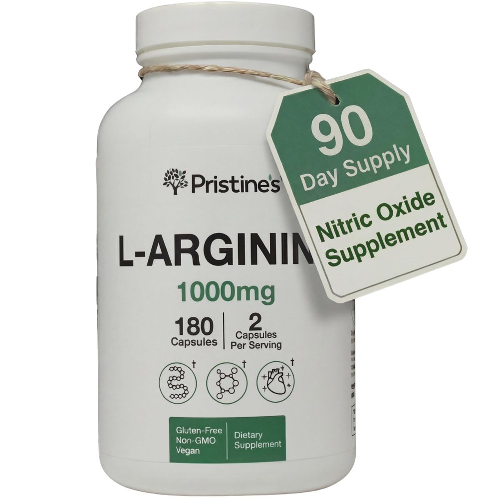 PRISTINE'S L Arginine Supplements for Men & Women - 1000mg Capsules 90 Day Supply Nitric Oxide & Pre Workout Amino Acid Support