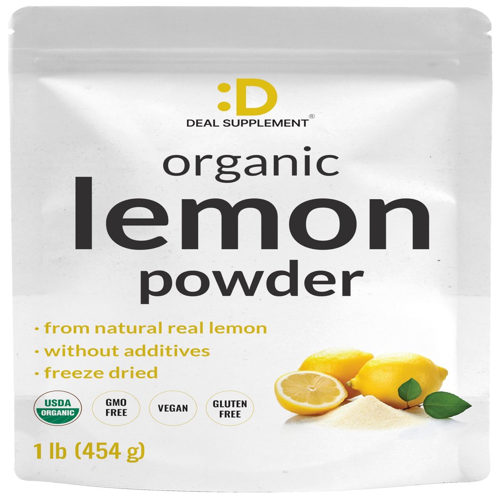 Organic Lemon Powder, 1lb Real Freeze-Dried Source Rich in Essential Vitamin C Natural Immune Support Raw Lemon Juice Flavor & Aroma Non-GMO, Filler Free, No Sugar