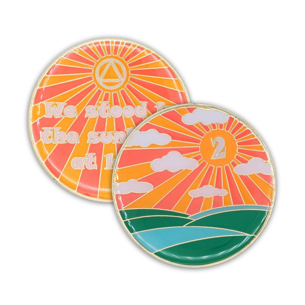 2 Year Sobriety Chip | Sunlight of The Spirit AA Coin Recovery Gift Affirmation Token | Glow in The Dark Gold Plated Medallion