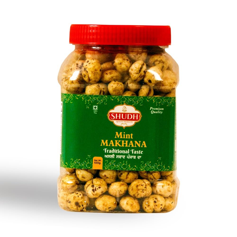 Shudh Roasted Mint Makhana Jar 100 gm (3.5 oz) | Fox Nut | Popped Lotus Seed
