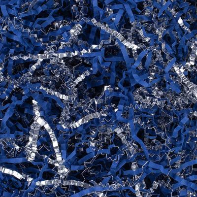 Crinkle Cut Paper Shred Filler 8 oz (1/2 lb) Gift Wrapping & Gift Basket Filler for Christmas, Halloween & Wedding Decorations,Easter Basket Grass Filler ,Crafting Activities (Royal Blue and Silver)