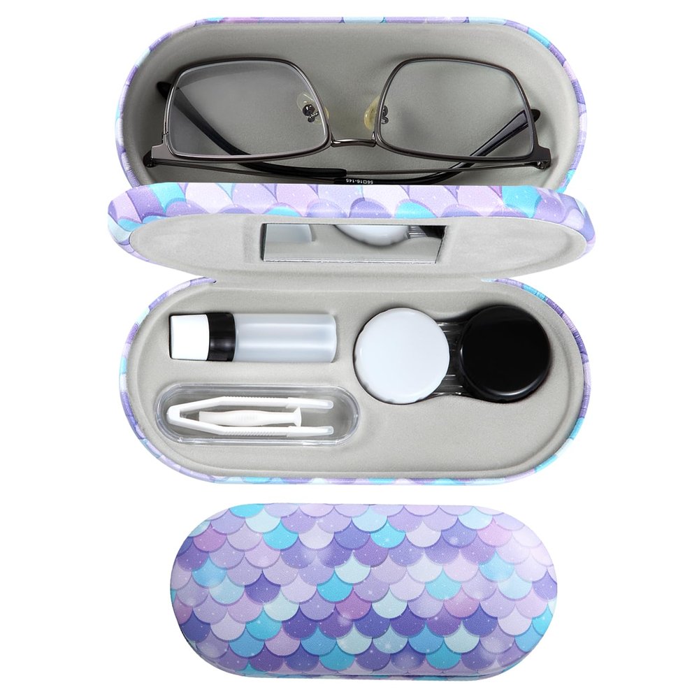 MUDOR 2 in 1 Contact Lens Case, Double Sided Contact Lens Travel Kit Includes Remover Tool with Tweezers,Dual Use Design for Contact Lens case and Glasses case (Scale)