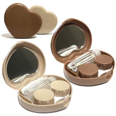 Howinn Contact Lens Case, Travel Size Cute Colored Contact Lenses Applicator Remover Tool Kit with Mirror Solution Bottle for Daily Outdoor Heart (2 Pack)