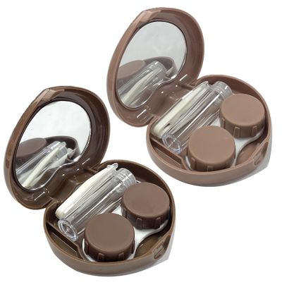 Howinn Contact Lens Case, Travel Size Cute Colored Contact Lenses Applicator Remover Tool Kit with Mirror Solution Bottle for Daily Outdoor Heart (2 Pack)