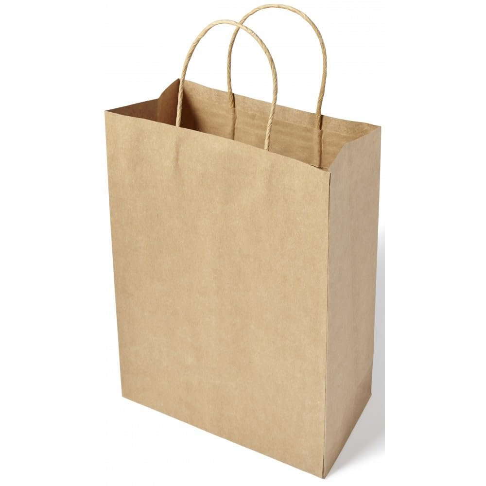 200 Pack 5.25x3.25x8.25 Inch Small Plain Natural Paper Gift Bags with Handles Bulk, Kraft Bags for Birthday Party Favors Grocery Retail Shopping Business Goody Craft Bags Cub (Brown 200 Count)