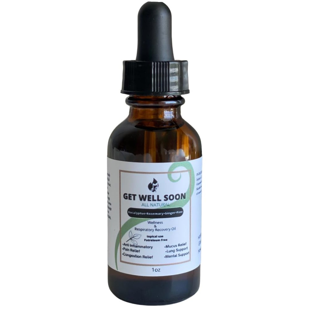 MCC GET Well Soon All Natural, Wellness & Respiratory Oil for Cough, Cold, System Support, Congestion, Pain. Mucus, Inflammation, Aching Joints, Rosemary, Pine, Ginger & Eucalyptus