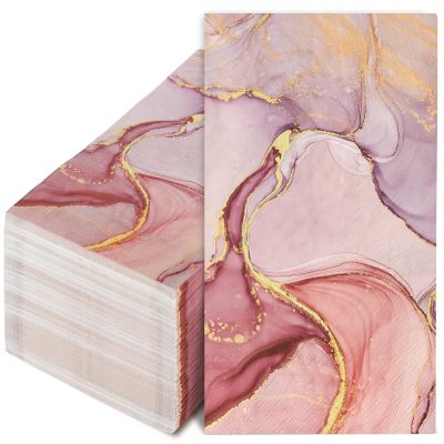 AnyDesign 100 Pack Marble Guest Napkins 3 Ply Disposable Graceful Paper Napkin Pink Gold Marbleized Party Napkin Luxury Dinner Hand Napkin for Home Kitchen Bathroom Table Decor, 13 x 15.7 Inch