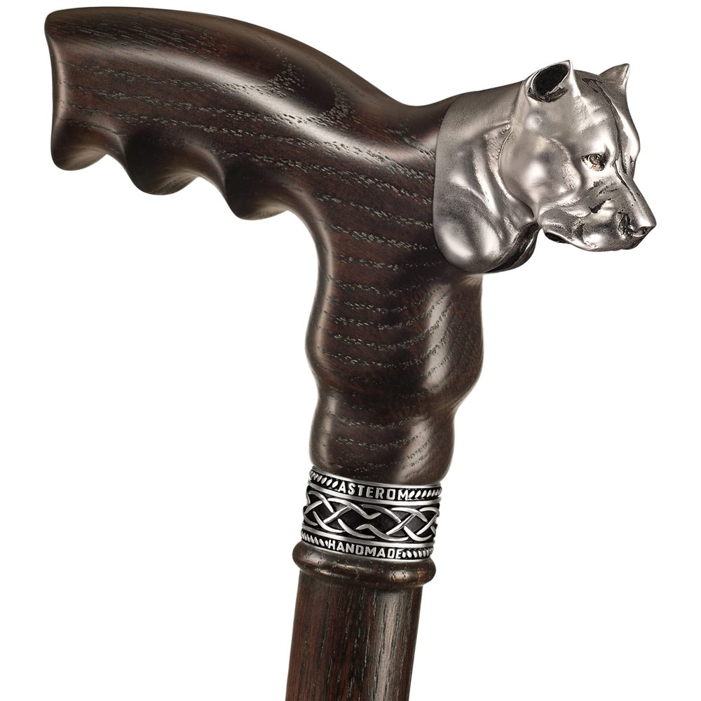 Asterom Handmade Pit Bull Head Cane for Men and Women - Cool Wood Walking Cane for Dog Lovers