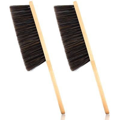 2 Pieces Dust Brush Hand Broom Wooden Bench Brushes with Soft Bristles Counter Brush with Long Wood Handle Household Cleaning Brush for Sofa Bed Fireplace Car