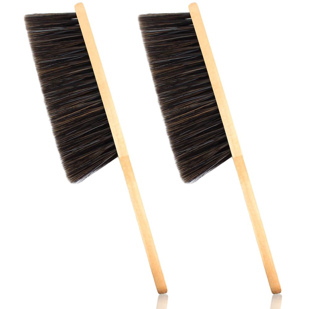 2 Pieces Dust Brush Hand Broom Wooden Bench Brushes with Soft Bristles Counter Brush with Long Wood Handle Household Cleaning Brush for Sofa Bed Fireplace Car