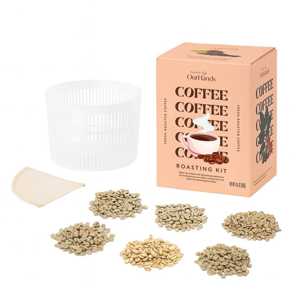 Coffee Roasting Kit by OurHands - Learn to Roast Green Coffee at Home with Your Oven - Includes 6 Varieties of Unroasted Coffee, Detailed Instructions and Coffee Roasting Tools