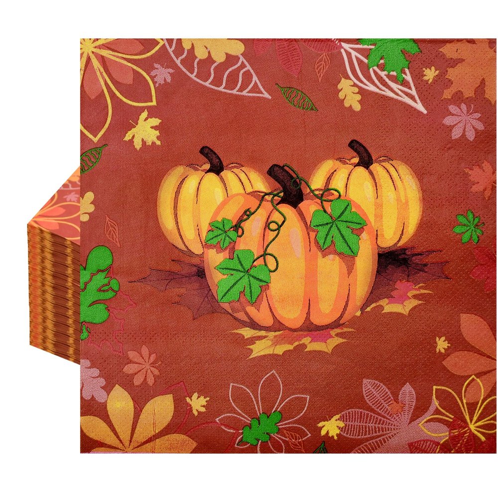 40 Pack Thanksgiving Day Paper Napkins - 13 x 13 Inches Disposable Pumpkin Serviettes Tableware Luncheon Cocktail Napkin Party Supplies for Autumn Fall-themed Harvest Feast Decorations