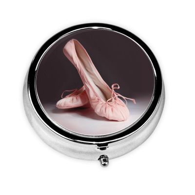 Ballet Shoes Print Round Pill Box 3 Compartment Medicine Pill Case Portable Pill Container for Daily Medicine Supplement Vitamin