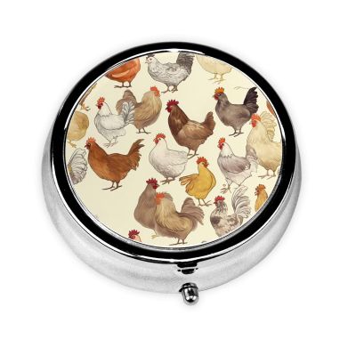 A Brood of Chickens Print Round Pill Box 3 Compartment Medicine Pill Case Portable Pill Container for Daily Medicine Supplement Vitamin