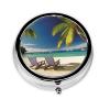 Beach Palm Tree Chairs Boats Print Round Pill Box 3 Compartment Medicine Pill Case Portable Pill Container for Daily Medicine Supplement Vitamin view 1