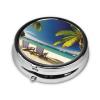 Beach Palm Tree Chairs Boats Print Round Pill Box 3 Compartment Medicine Pill Case Portable Pill Container for Daily Medicine Supplement Vitamin view 2