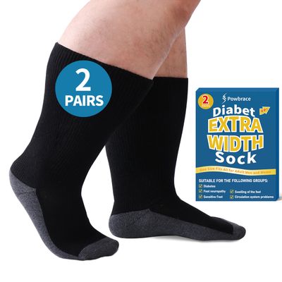 2 Pairs Wide Diabetic Socks for Men Women Plus Size,Lymphedema Socks for Swollen Feet and Ankles,Edema Loose Fit Socks,Non-Binding Hospital Cast Socks