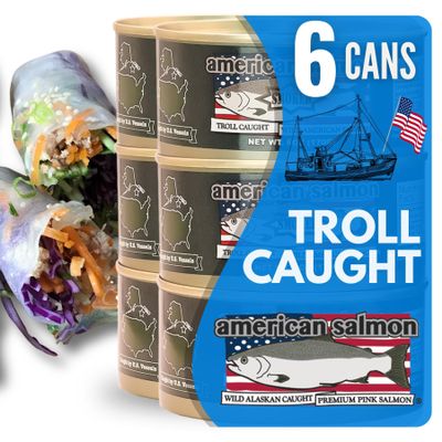 American Tuna Sushi-grade Troll Caught Premium Wild Salmon Fish - Smoked Salmon, MSC Certified, & Hand Processed - 6 oz Cans | Pack of 6 | Delicacy for Health and Flavor Enthusiasts!