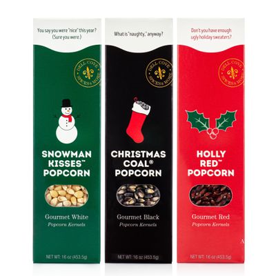 Dell Cove Spices Christmas Popcorn Trio Gift Box | Set of 3 Gourmet X-Mas Kernels | Stocking Stuffer and Unique Holiday Gifts