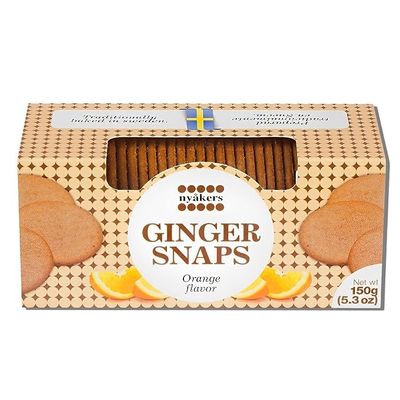 Nyakers Pepparkakor Swedish Ginger Snaps Cookies, Vegan Cookies, Dairy-Free Snacks, Gourmet Cookies, Food Gift for Holidays, Christmas, Thanksgiving - Window Box - 5.3oz (Orange)