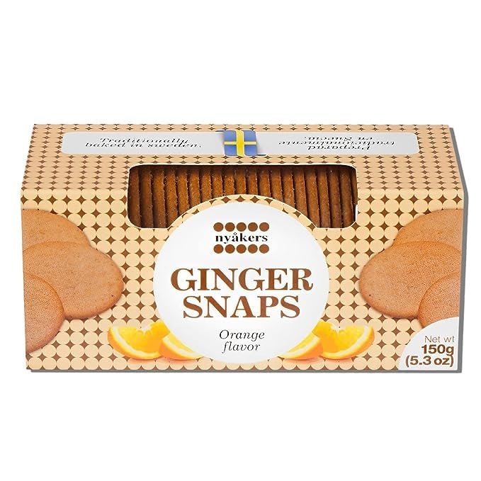 Nyakers Pepparkakor Swedish Ginger Snaps Cookies, Vegan Cookies, Dairy-Free Snacks, Gourmet Cookies, Food Gift for Holidays, Christmas, Thanksgiving - Window Box - 5.3oz (Orange)