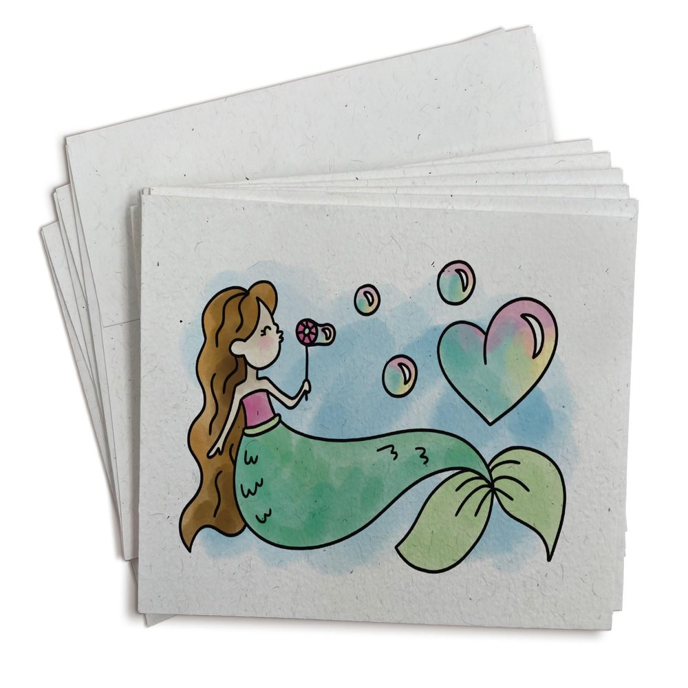 Bubbly Heart Mermaid Note Cards - 24 Mermaid Thank You Cards with Envelopes - Blank Mermaid Cards for Kids Birthday, Girls Birthday Cards, Valentines