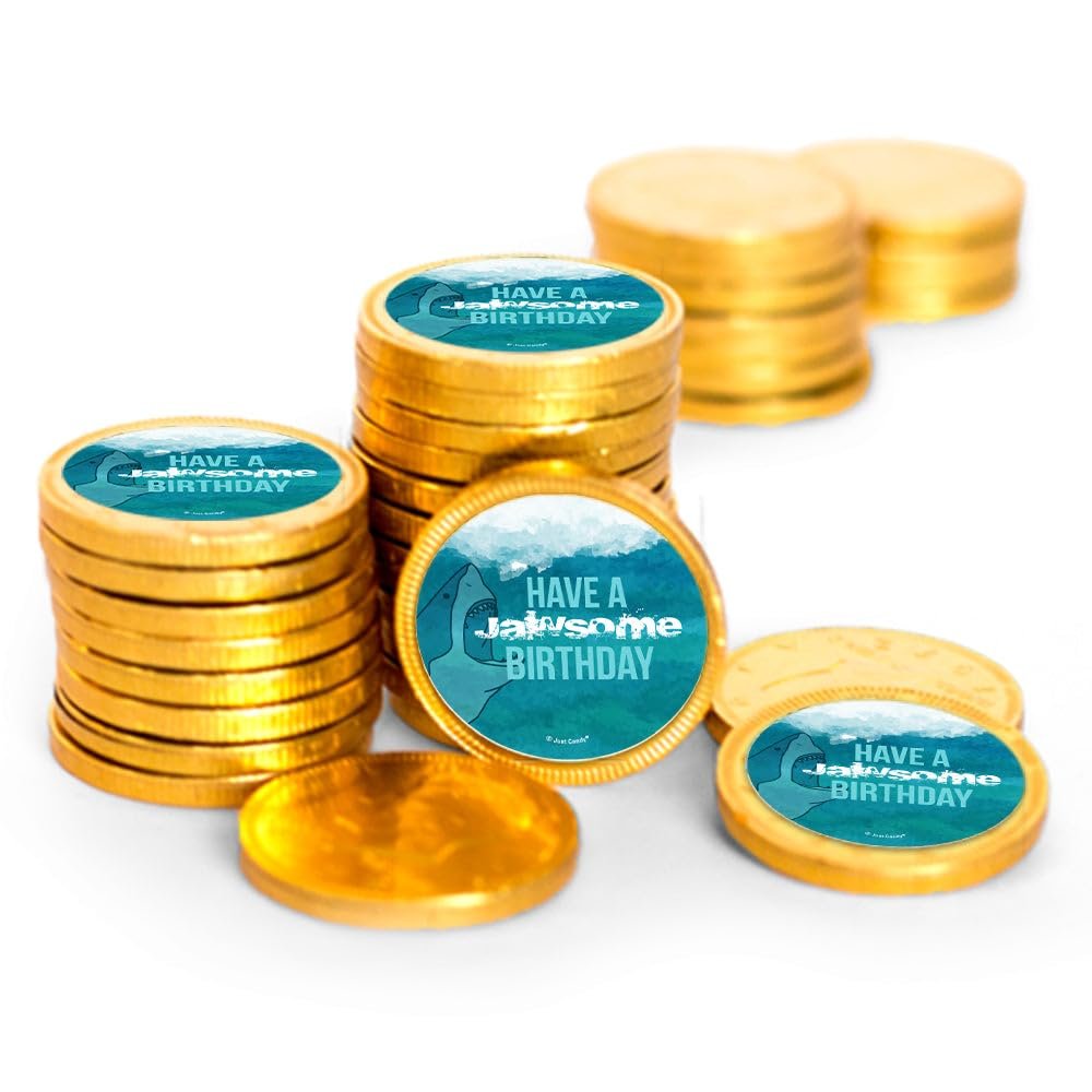 80 Pcs Shark Kid's Birthday Candy Party Favors Chocolate Coins - Gold Foil