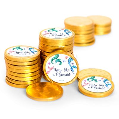 80 Pcs Mermaid Tails Kid's Birthday Candy Party Favors Chocolate Coins - Gold Foil