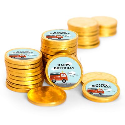 80 Pcs Fire Truck Kid's Birthday Candy Party Favors Chocolate Coins - Gold Foil
