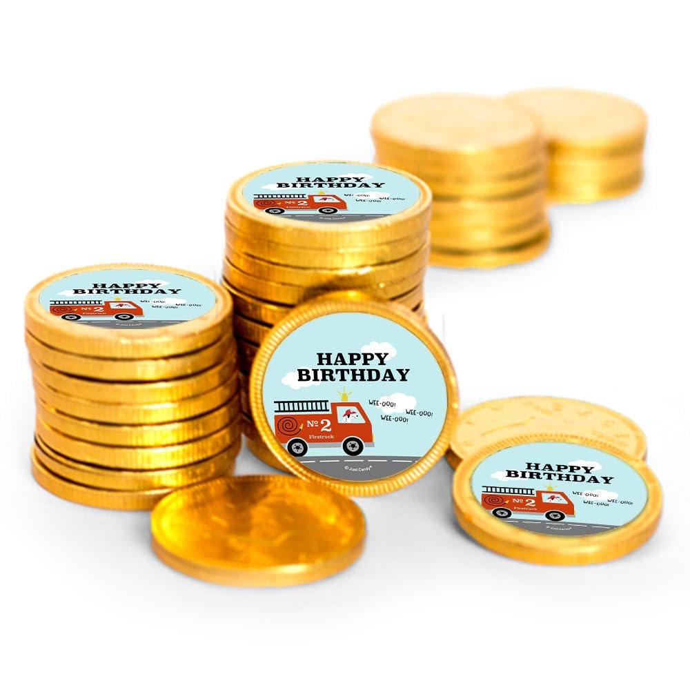 80 Pcs Fire Truck Kid's Birthday Candy Party Favors Chocolate Coins - Gold Foil