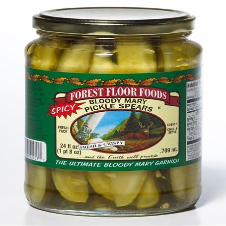 Forest Floor Foods Bloody Mary Pickle Spears, Jalapeno & Garlic-Flavored Pickled Spears, Bloody Mary Garnish, Flavored Snack, 24 oz (1 Pack)