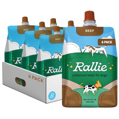 Rallie Beef Flavored Hydrogen Water for Dogs with Electrolytes Glucosamine and B Vitamins, 16.9oz 6 Pack, Dog Liquid Multivitamins Supplement for Hydration and Joint Support, For Puppies to Large Breeds