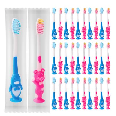 50 pcs Kids Manual Toothbrush Individually Wrapped,Children Toothbrush with Suction Cup Soft Bristles for Age 2+ Boys Girls Toothbrushes