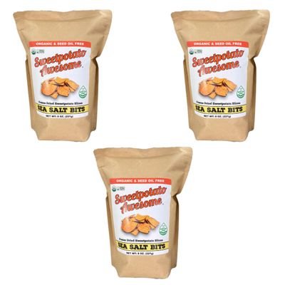 Freeze Dried Organic Sea Salt Bits Sweetpotato Slices | 3 Pack of 8 oz Pouches | Approximately 56 Slices Per Pouch by Sweetpotato Awesome Healthy Snack, Paleo & AIP Friendly with No Unwanted Additives