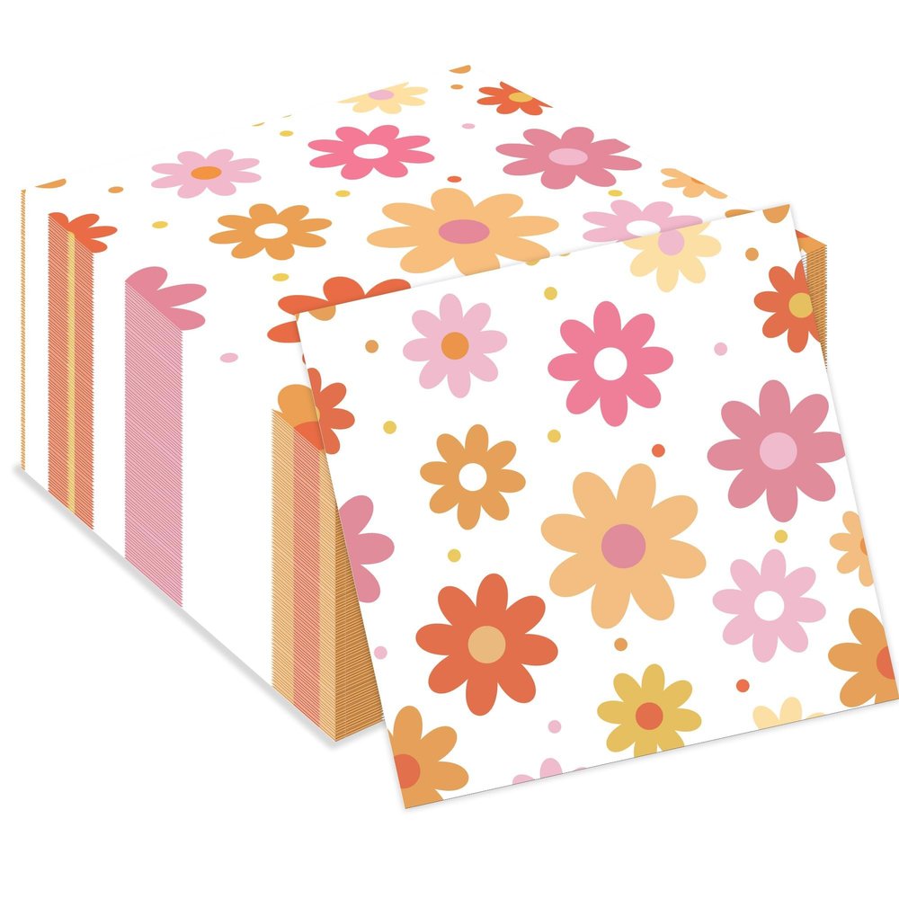 120 PCS Daisy Paper Napkins Groovy Daisy Boho Dinner Napkins Disposable Flower Decorative Party Napkin for Baby Shower Birthday Wedding Seasonal Holiday Party Supplies