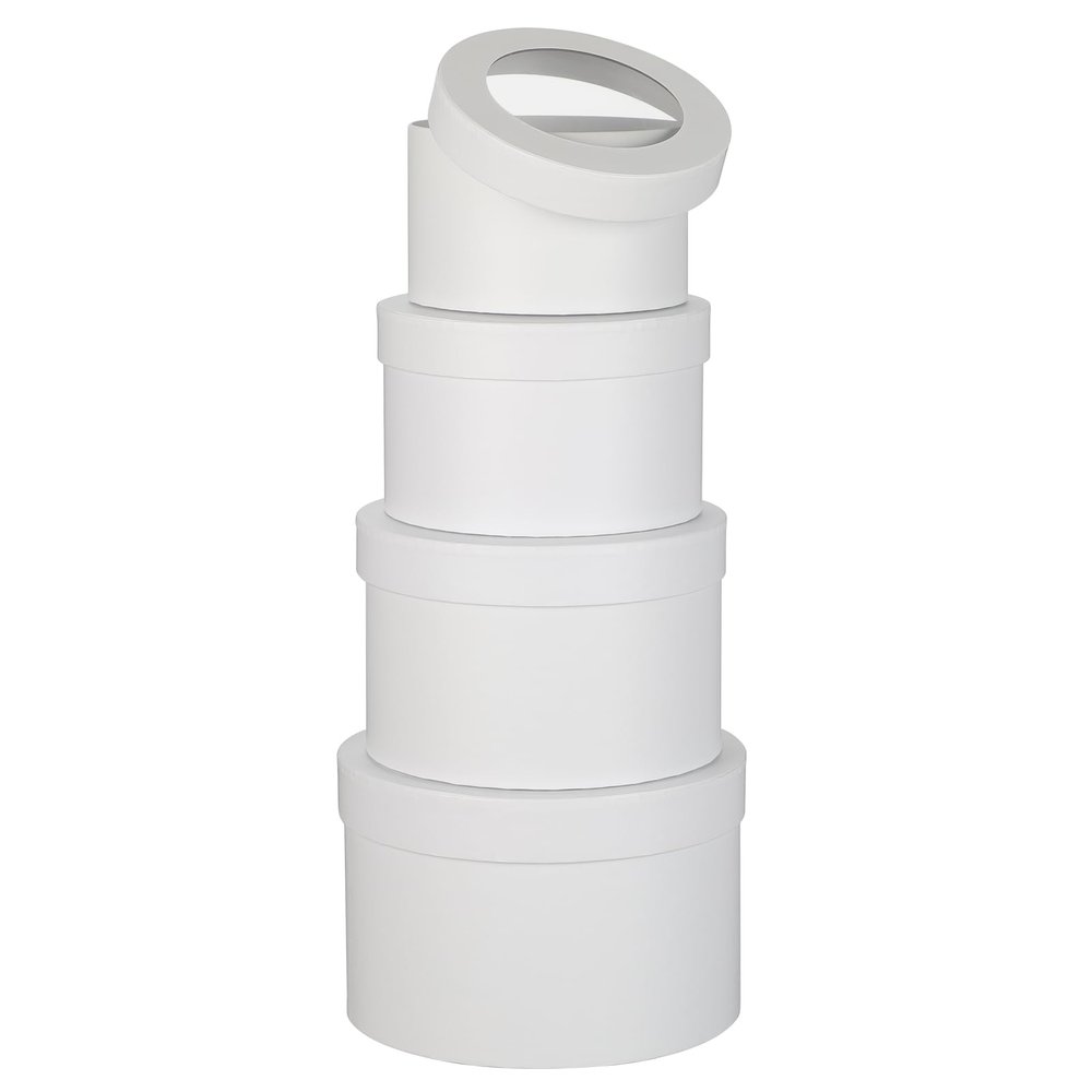 Flower Boxes for Arrangements Nesting Round Gift Boxes with Clear Lids White Round Boxes for Flowers Set of 4 Assorted Sizes Flower Boxes for Flower Arrangements, Valentine's Day, Mother's Day,