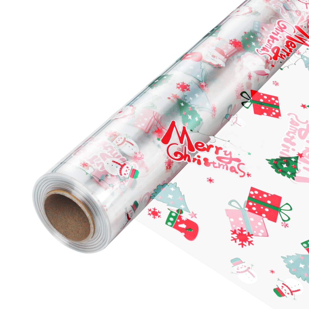 JOYIT 100' Long X 17.5 Wide Christmas Cellophane Wrap Roll - 3 Mil Thicker Cellophane Roll, Crystal Clear Merry Christmas Cellophane for Gift Baskets, Flower Arts Crafts Food Treats Wrapping