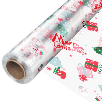 JOYIT 100 ft Christmas Cellophane Wrap Roll (35 in x 100 ft) - 3 Mil Thick Cellophane Roll, Christmas Cellophane Bags Large for Flower Gift Baskets Arts Crafts Wrapping (35" fold into 17.5")