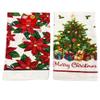 Greenbrier International, Inc. Set of 2 Merry Christmas Kitchen Hand Towels - Winter Towels with Glitter Christmas Tree and Poinsettia Plant Flower Designs view 1