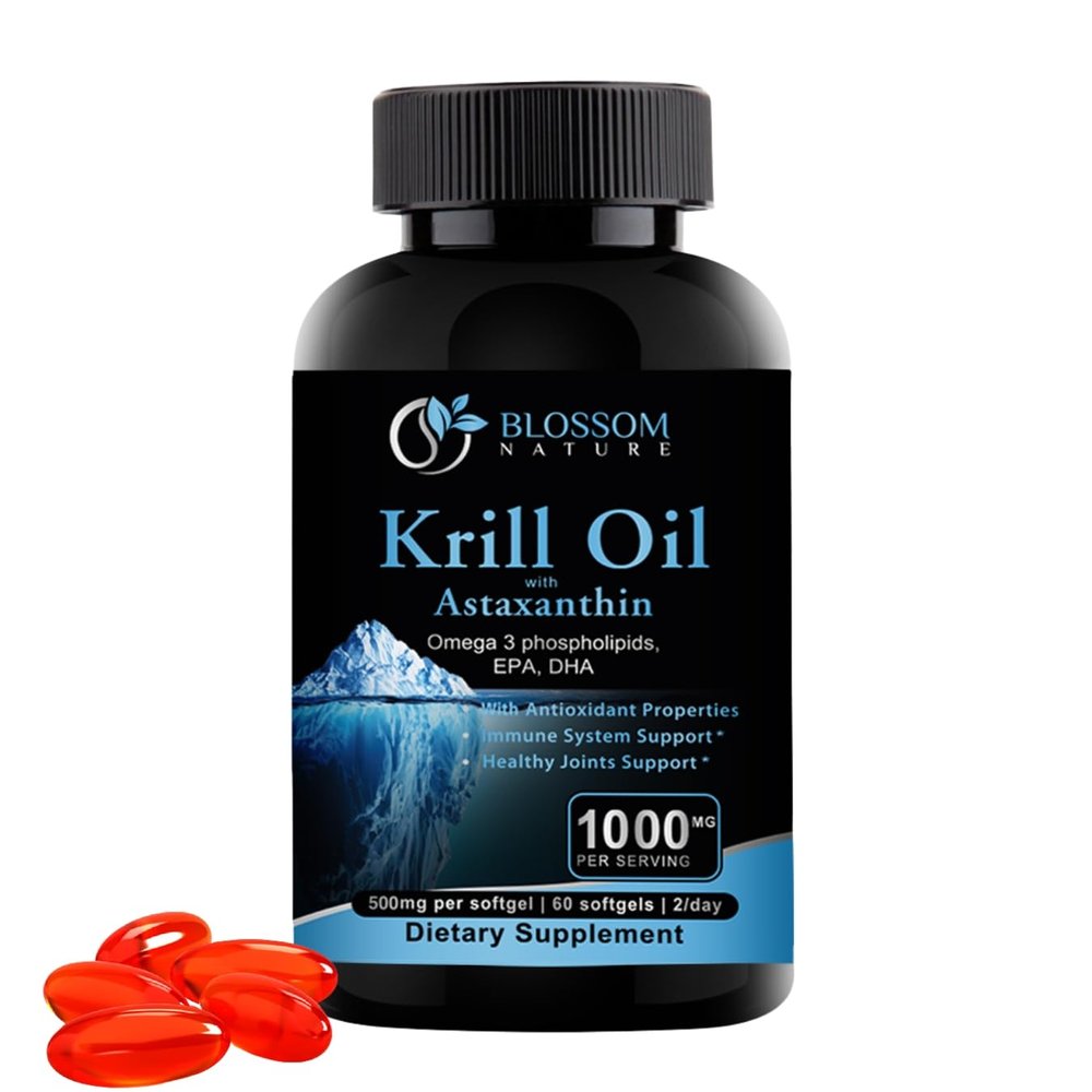 Antarctic Krill Oil 1000mg Softgels with Astaxanthin  Omega-3 EPA & DHA Supplement for Heart, Brain, and Joint Health in Form of Phospholipids 60 Vanilla-Flavored Softgels